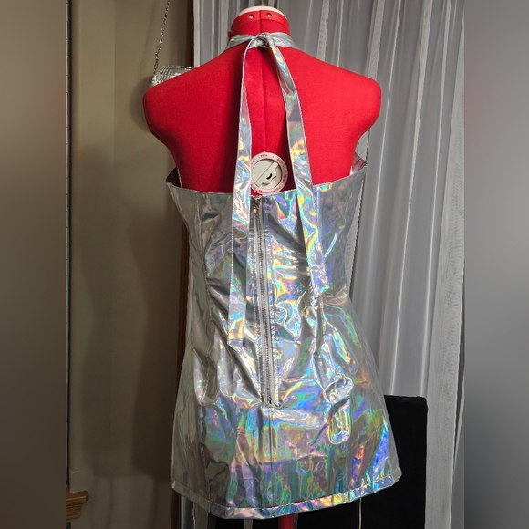 Dolls Kill Club Exx Holographic Silver Patent Leather Mini - Picture 12 of 14